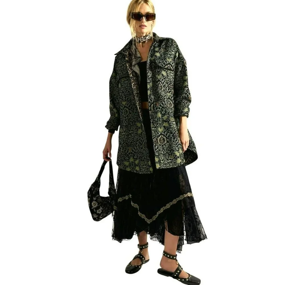Free People We The Free Tapestry Fog Jacquard Shacket Shirt Jacet Medium NWT